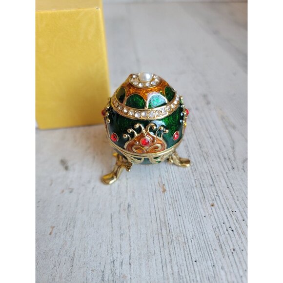 Miniature egg Green trinket box Easter rhinestone home decor unique - Picture 2 of 9